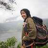 Hijab, Kaos, Kemeja, Celana Panjang, dan Mid Cut Hiking Shoes